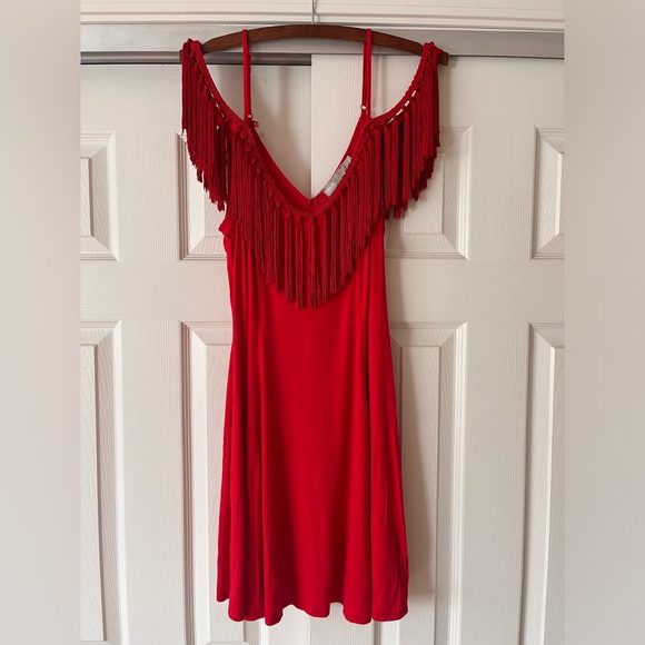 ASOS Red Tassel Off the Shoulder Dress - Picture 1 of 7